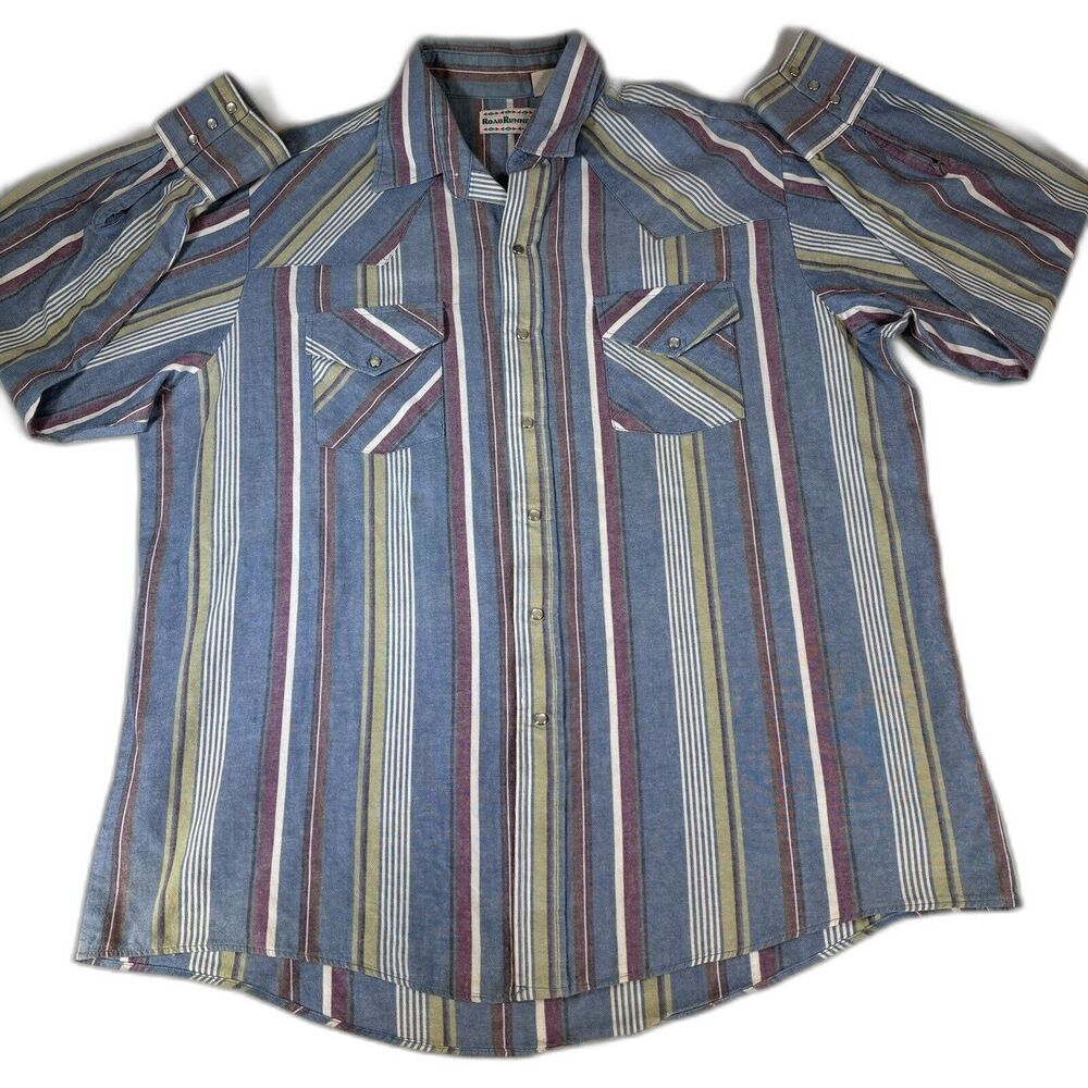 Vintage Road Runner Western Shirt XL Pearl Snap Shirt USA Cowboy Yellowstone